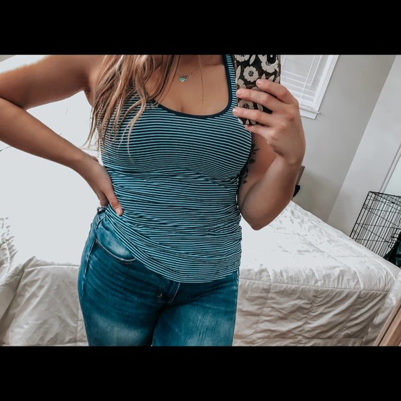 lululemon athletica Tops - Lululemon Cool Blue and Black striped Racerback Hyper Stripe Blue Moon Tank Top